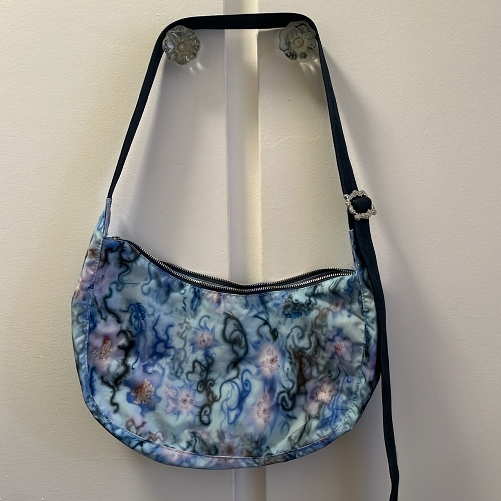 Baggu x Collina Strada Medium Crescent Shoulder Bag in Blue Thorns